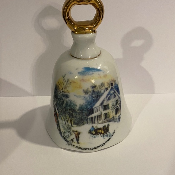 Winter Scene Decorative Bell with Gold Handle - Picture 1 of 3